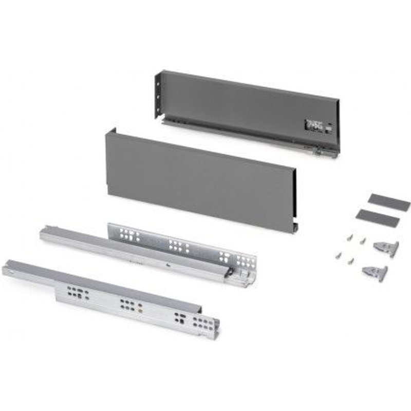Tiroir en kit - sortie totale - côtés acier 131 mm - Protone - anthracite - profondeur 400 mm EMUCA