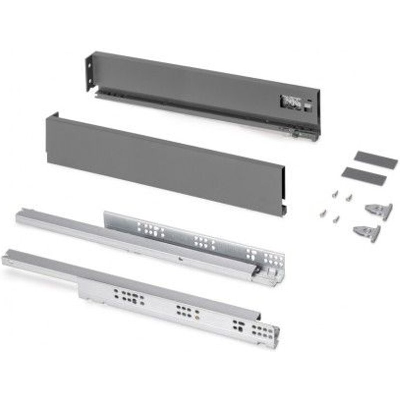 Tiroir en kit - sortie totale - côtés acier 93 mm - Protone - anthracite - profondeur 500 mm EMUCA