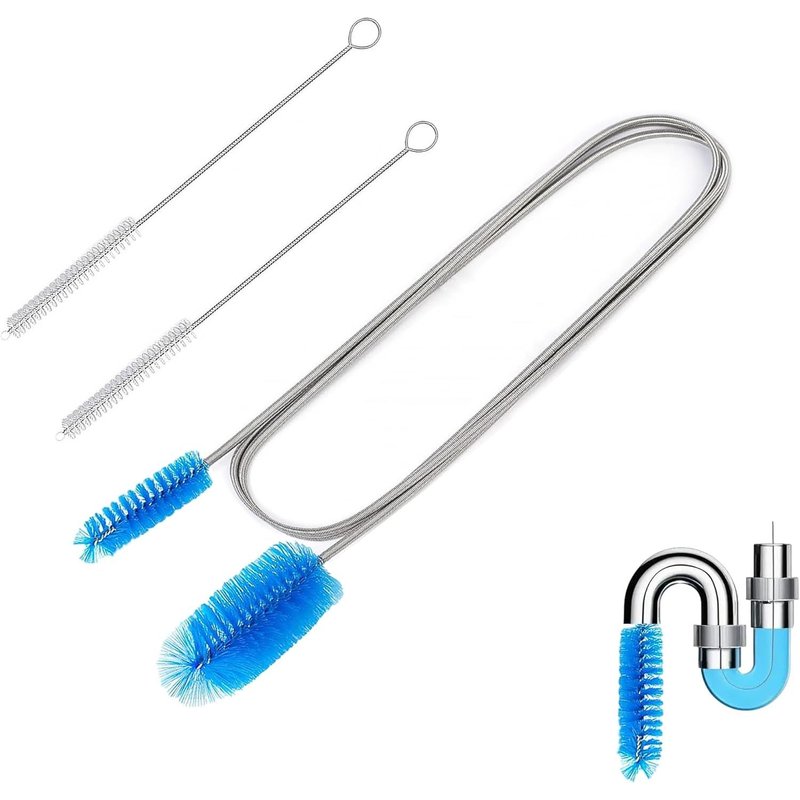 Kit De Nettoyage De Canalisations Avec Double TĂȘte (2 M) + 2 Brosses De Tuyau (20 Cm)-De Vidange Flexible Pour Tuyaux,Drains,Aquarium Et Maison (Bleu)