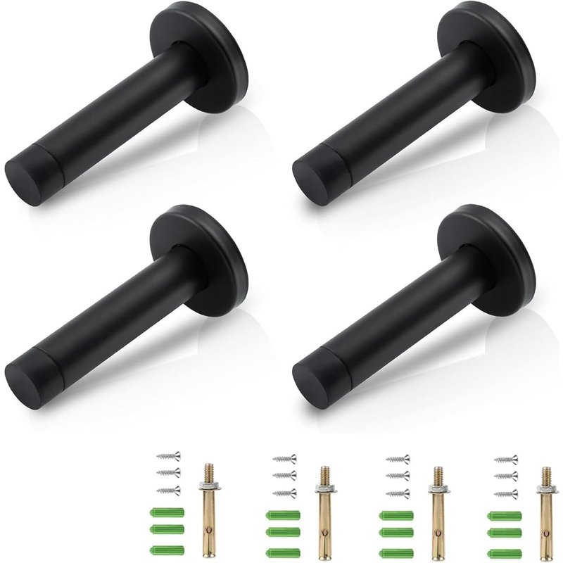 LETNERNY-Lot De 4 Butoirs De Porte Noirs - Pratique - Pour Portes Intérieures Et Extérieures - Idéal Pour Les Bureaux, Les Hôtels Et Les Écoles - Butoir De Porte Mural Avec Design Moderne