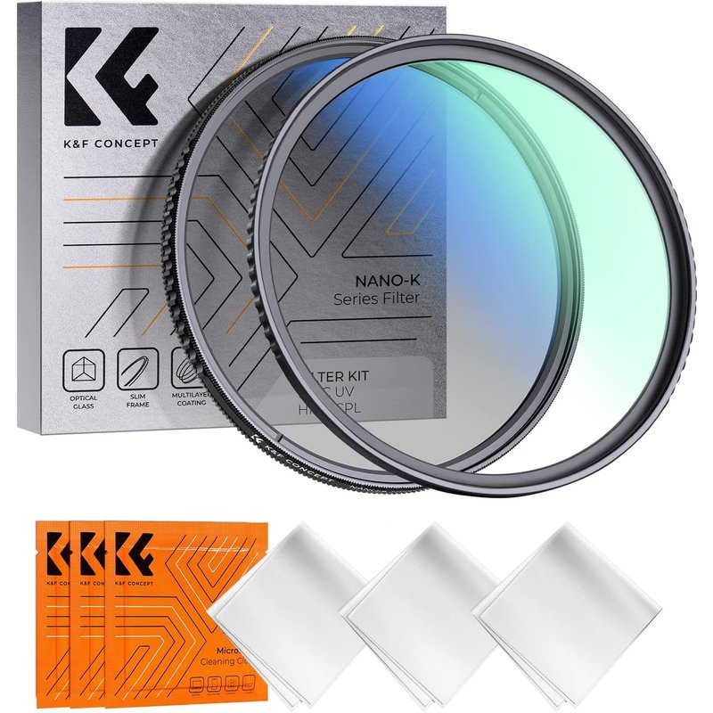 77mm UV Filter and Polarising Filter Kit and 3 Cleaning Cloths for DSLR Camera Lens (K Series)