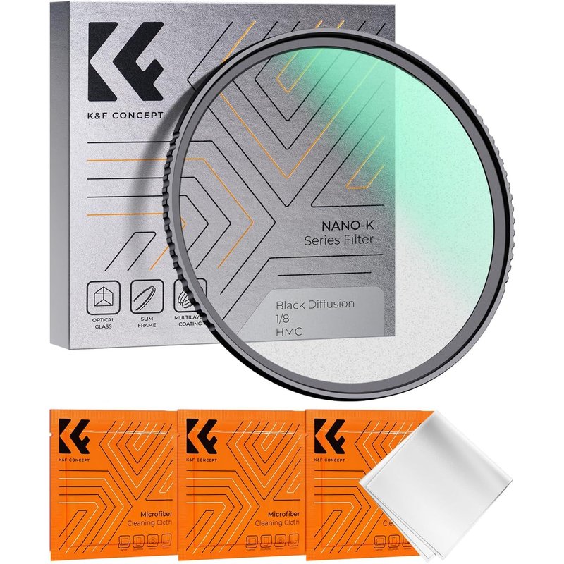 Black Diffusion Filter 1/8 49 mm and 3 Vacuum Packed Cleaning Cloths Black-Mist Cinematic Effect Filter for Digital Camera Lens (K-Series)