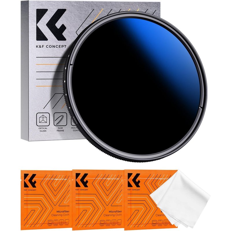 Ø82mm Filter ND2-2000 Variable 1-11 F-Stops Neutral Density and 3 Vacuum Packed Microfibre Cleaning Cloths for Camera Lens (K Series)