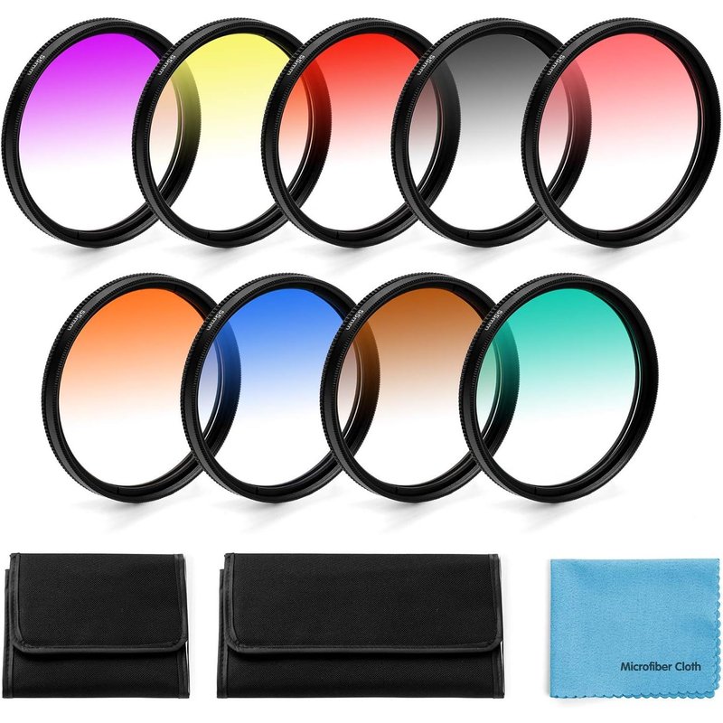 9 Pcs 62mm Graduated Color Filter Set for Canon Nikon Sony Pentax Olympus Fuji DSLR Camera + Lens Filter Pouch + Cleaning Cloth
