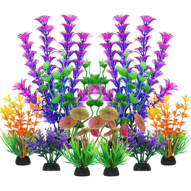 Aquarium Decorations, 10 Pieces Artificial Plant Decorations Colorful Plants, Accessories For Aquarium Decor