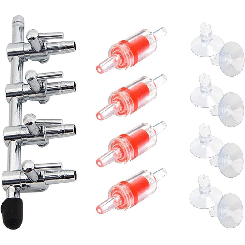 Aquarium Valve 13 In 1 Kit 4-Way Air Valve Dispensers And 4 Check Valves And 8 Suction Cups For Fish Tank Air Pumps