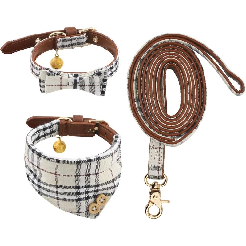 Dog Collar And Lead Set, 3 Pieces Adjustable Bow Tie Bandana With Bell For Outdoor Walks For Cats And Puppies