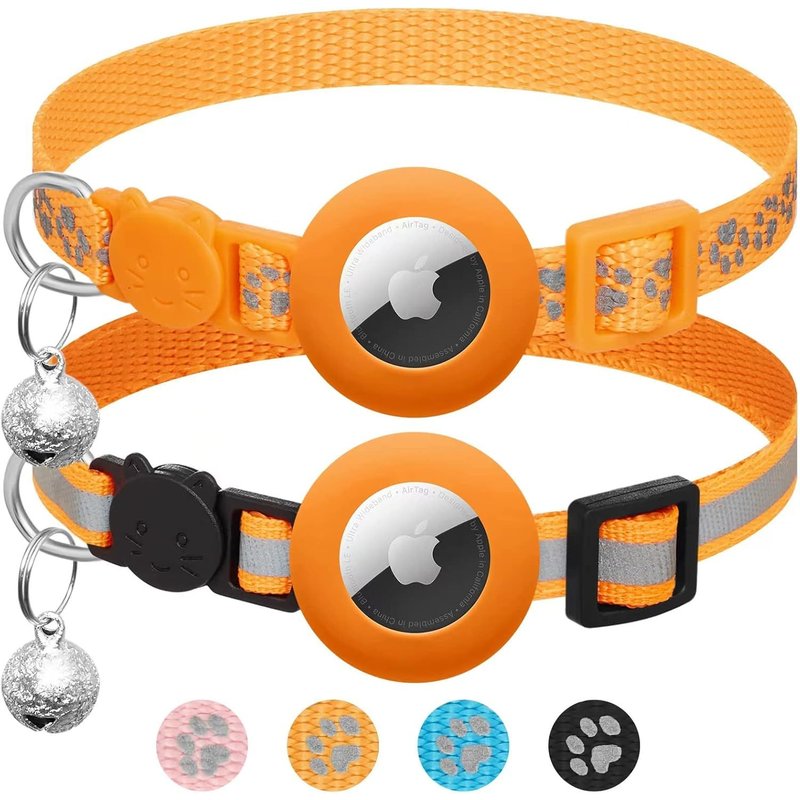 2 Pack Of Cat Collars With Accessory Compatible With Apple Airtag, Reflective Gps Cat With Anti-Choke, Adjustable, Gps Airtag Not Included (Orange)