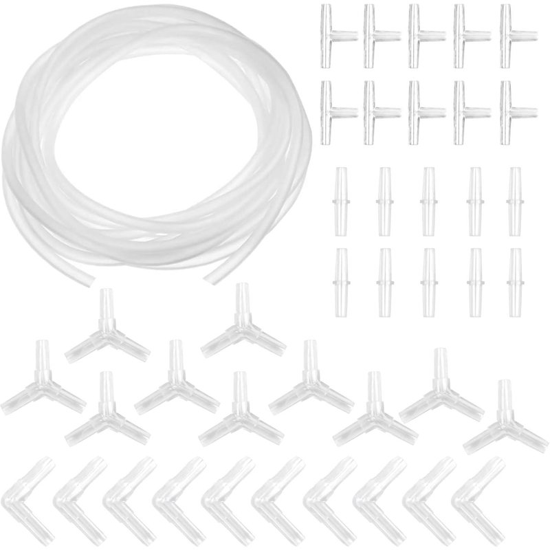Aquarium Air Pump Accessory Set Including 40pcs Y T L I Airline Connectors + Water Hose Divider + 5mm * 5m Fish Tank Tube Hose