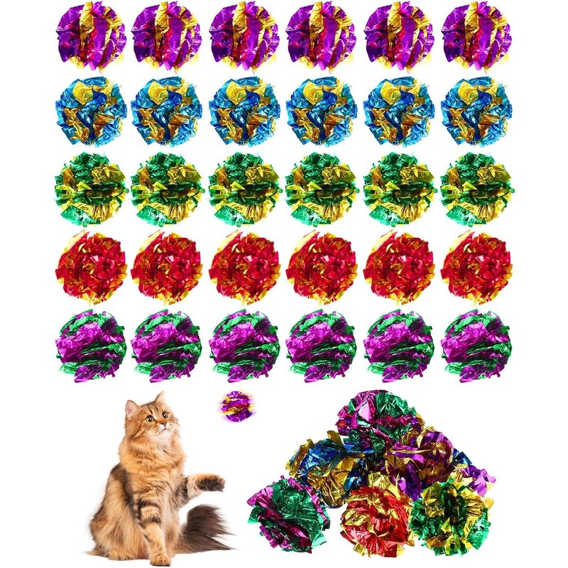 30 Pack Cat Balls Crackling Interactive Cat Balls 2.3 Inch Colorful Mylar Balls For Domestic Cats To Stay Fit And Active