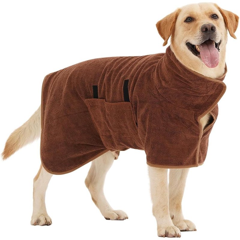 Dog Bathrobe, Microfibre Bathrobe For Medium And Large Dogs, Super Absorbent Dog Towel, Pet Drying Coat, Quick Dry Bathrobe (Brown L)
