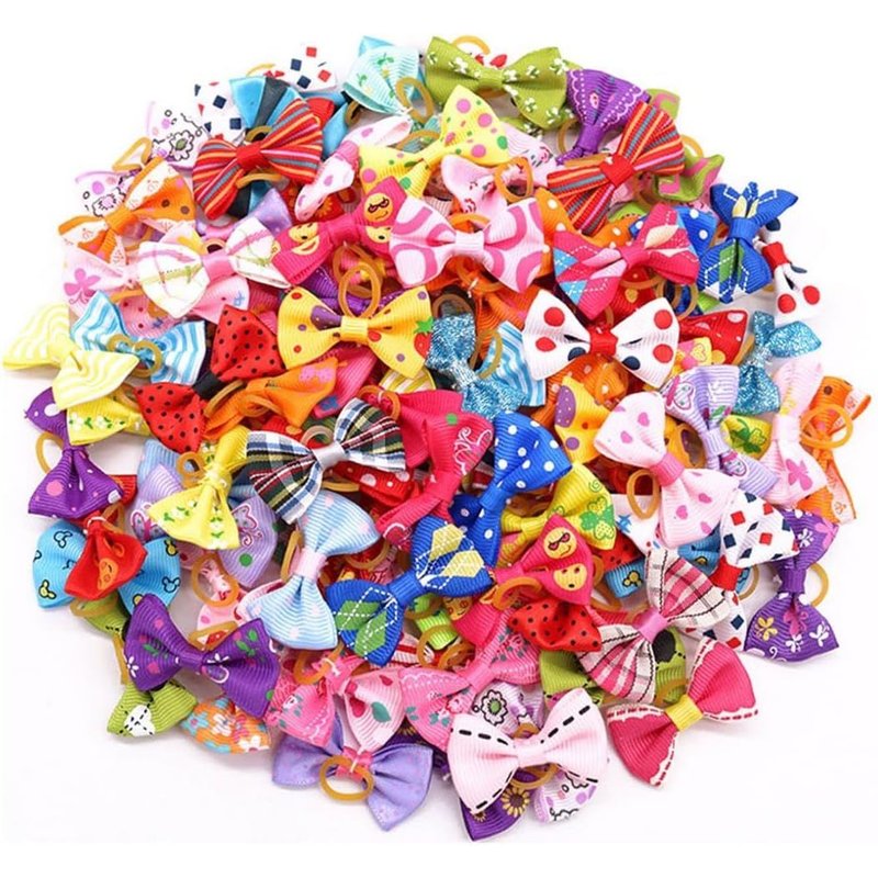Dog Hair Accessories Bow Headdress - Bowknot Pet Hair Rope With Rubber Bands For Small Dogs, Cats, Random Colours (30 Pieces)