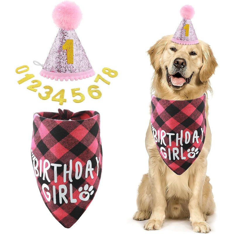 Cobee Dog Birthday Bandana Set Dog Birthday Hat Dog Tie Bandana Dog Birthday Party Accessories Dog Birthday Party Supplies Pet
