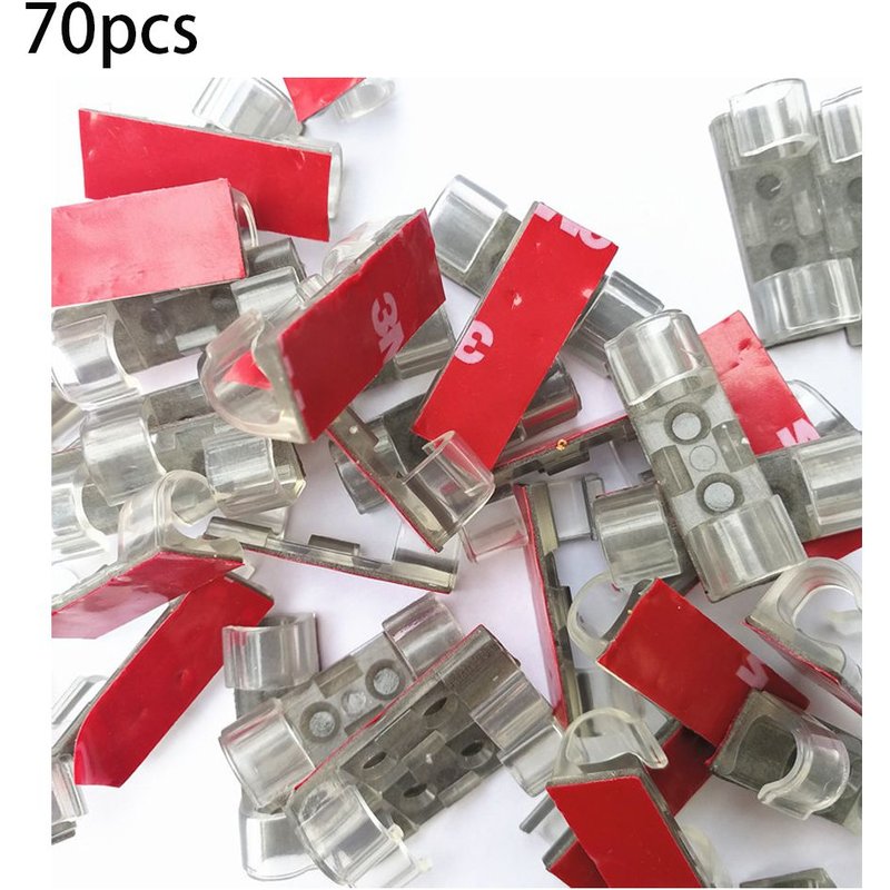 Paquet de 70 serre-câbles adhésifs, attaches de câble auto-adhésives, clips d'organisation de cordon, supports de câbles d'organisation de cordon pour TV/voiture/ordinateur/bureau/maison, transparent