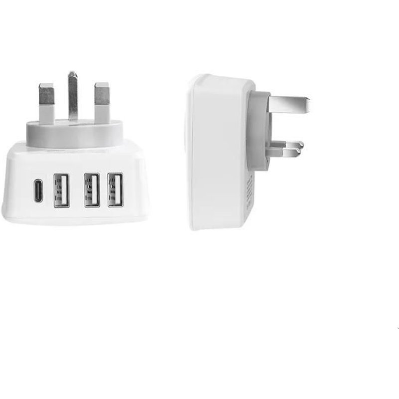Adaptateur Prise Anglaise Adaptateur de Voyage France vers UK avec 3 USB et 1 Type-C
