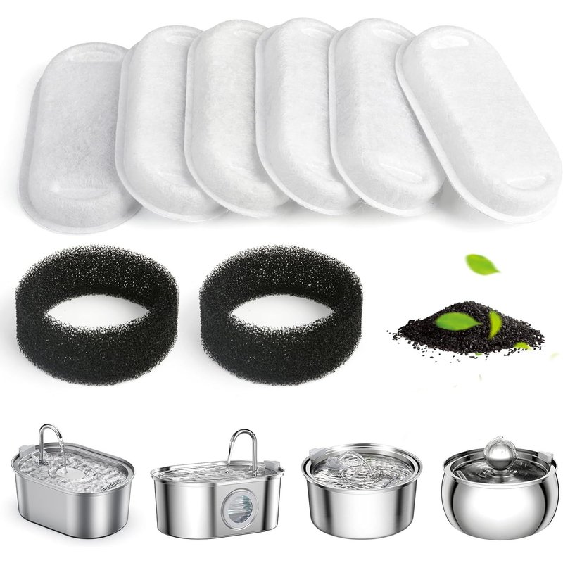 Loc-Filtres Fontaine À Eau Chat,6 Filtres À Charbon Actif Et 2 Éponges De Protection De Pompe À Eau Convient Pour Fontaine À Eau Inox