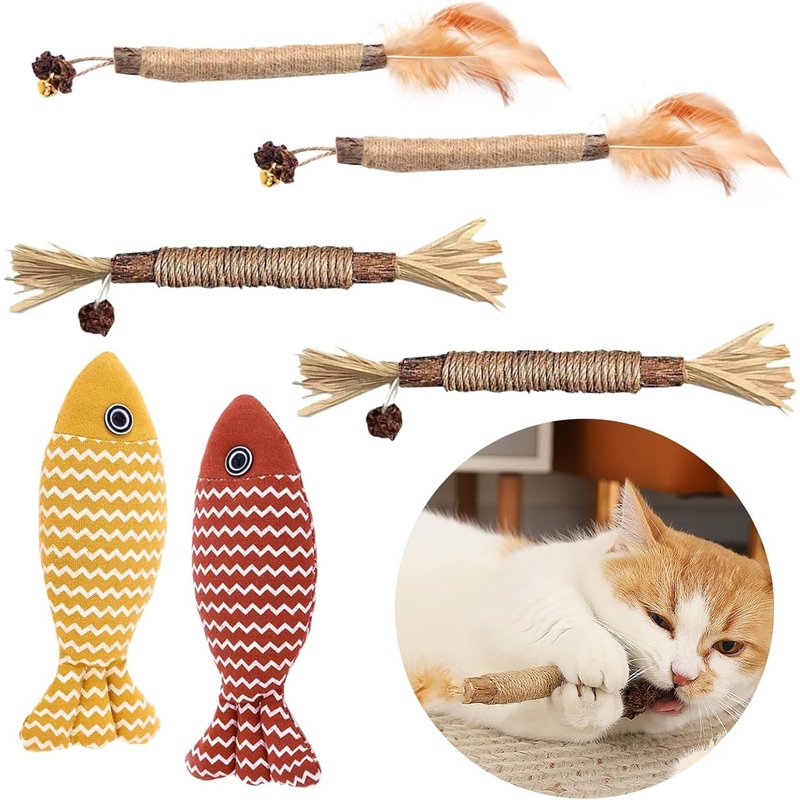 Letnerny-6 Pièces Jouets À L'herbe À Chat,Naturel Bâtonnets Herbe À Chat,Bâtons À Mâcher Pour Chats,Jouet Herbe À Chat Poisson 21cm,Jouet Pour Chat Pour Que Les Chats Et Mâchent Et Enlève Le Tartre