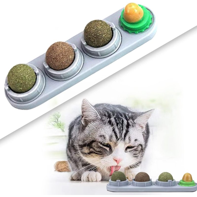 Letnerny-Jouets De Boule D'herbe À Chat, 4 Pièces Comestibles Cataire De Chat Jouets, Pour Chats Nettoyage Des Dents, Le Jouet De Boule De Collation Pour Chat Rotatif Contient De L'herbe À Chat/ Sucr