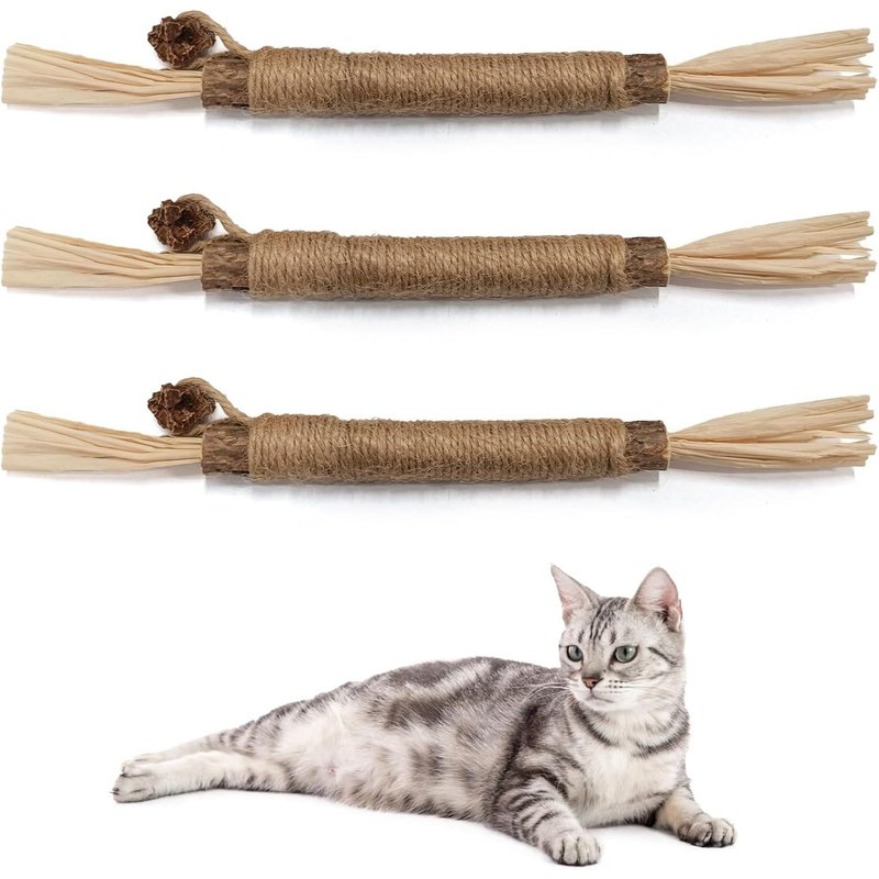 Letnerny-Huotflame Lot De 3 Bâtonnets D'herbe À Chat À Mâcher ¿ Jouet Pour Chat Pour Nettoyage Des Dents, Herbe À Chat Naturelle Et Bâtonnets À Mâcher Matatabi ¿ Jouet Interactif Pour Chat Pour Les S