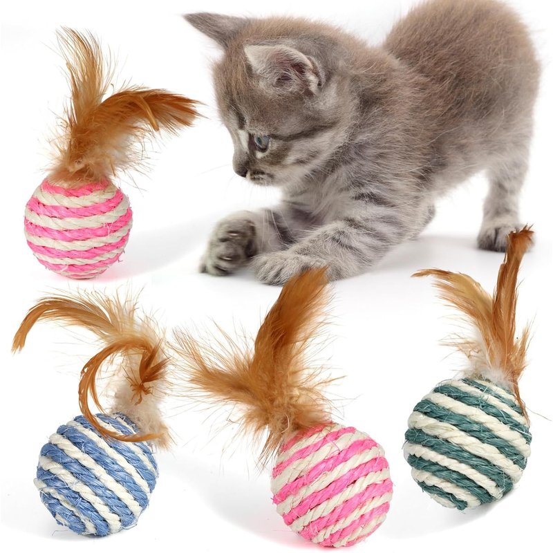 Letnerny-4 Pcs Chat Jouets Balles, Jouet Plume De Chat, Balles De Jouets Pour Chat Avecplume, Interactif Cat Toy Ball Chaton Jouer Sports Chase Entraînement Toy Ball