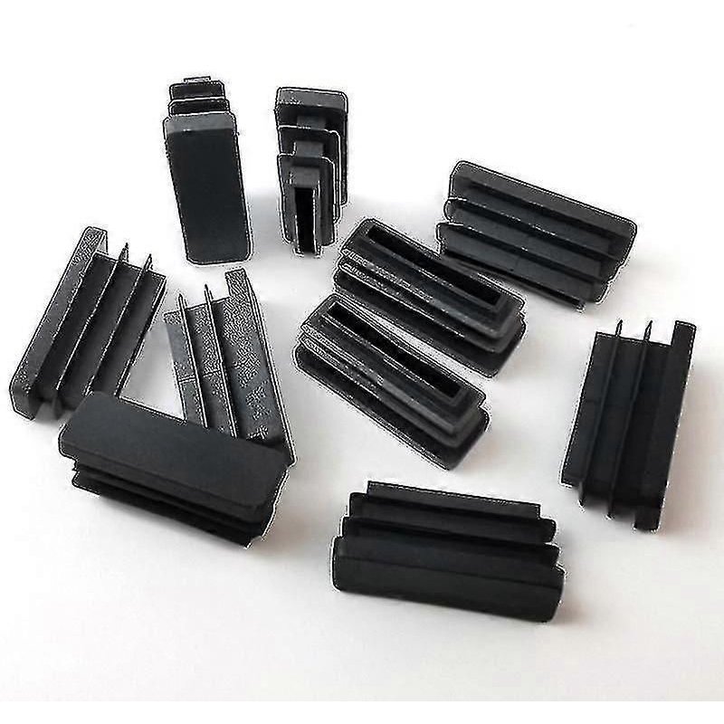 20pcs Embouts Rectangulaires En Plastique Noir Pour Pieds De Tube De Chaise De Table (38x13mm)