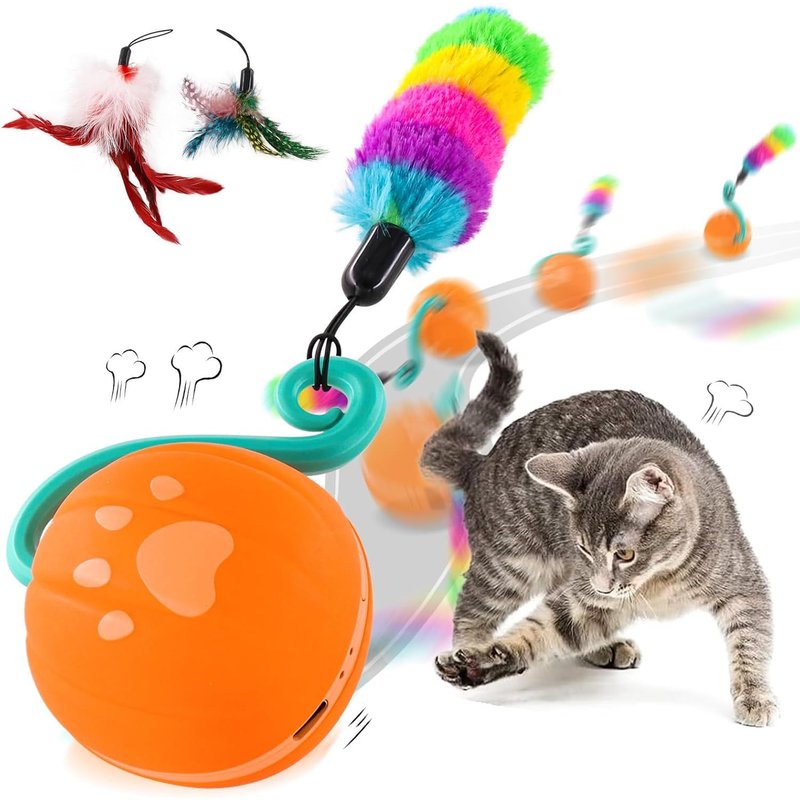 Letnerny-Balle Roulante Intelligente Pour Toutes Les Races De Chats, Jouet Pour Chat Lumineux Avec Plumes, Silicone, Roulement Silencieux, Recherche À Commande Vocale, Convient Aux Sols Lisses Ou Aux