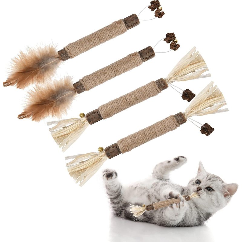 Letnerny-4 Morceaux De Bâtonnets D'herbe À Chat, Ensemble De Bâtons À Mâcher Pour Chats, Jouets Pour Chats, Soins Dentaires, Pour Se R Les Dents, Éliminer Le Tartre Et Rafraîchir L'haleine