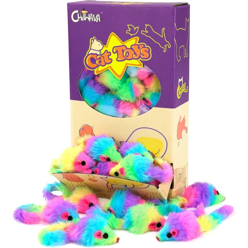 Letnerny-Lot De 36 Souris À Fourrure Arc-En-Ciel De 4,5 Cm Avec Hochet Pour Chat