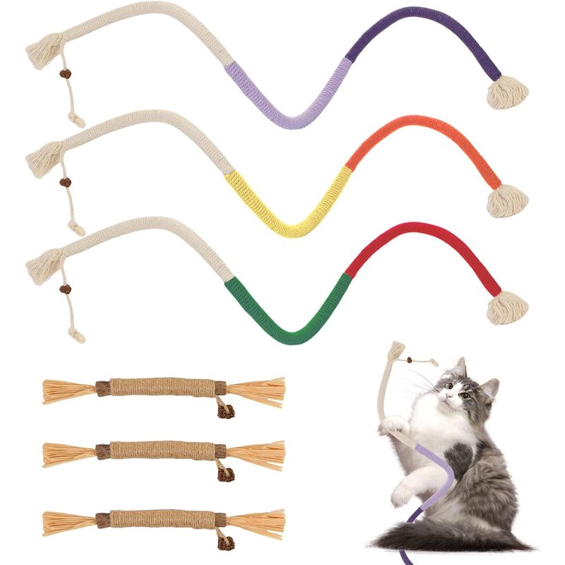 Letnerny-Lot De 6 Jouets De Dentition Naturels Pour Chat, Corde À Mordre Et Bâtons À Mâcher Silvervine, Jouet Interactif À Mâcher Pour Chaton, Jouets À Herbe À Chat Pour Friand S Dentaires