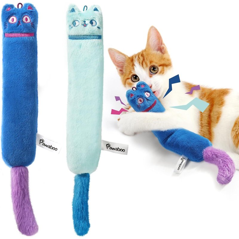 Letnerny-2 Pièces Jouets En Peluche Pour Chats, Jouets À L'herbe À Chat Pour Animal De Compagnie En Forme De Chat Long Avec Cloche & Papier Froissé, Jouet Interactif Pour Chats Chatons, Lac Bleu + Bl