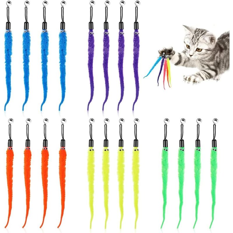 Letnerny-Lot De 20 Jouets Interactifs Pour Chat Avec Cloches ¿ Recharges Pour Canne À Pêche Pour Chat Jouets De Remplacement Pour Vers De Chat, Bâtons Pour Chaton