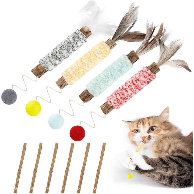 Letnerny-Matatabi Lot De 4 Bâtonnets À Mâcher Pour Chat - Multicolore - Avec 6 Bâtonnets À Mâcher Pour Chat - Jouet Pour Le Ponçage Des Dents, Les Soins Dentaires Et Contre La Mauva Haleine
