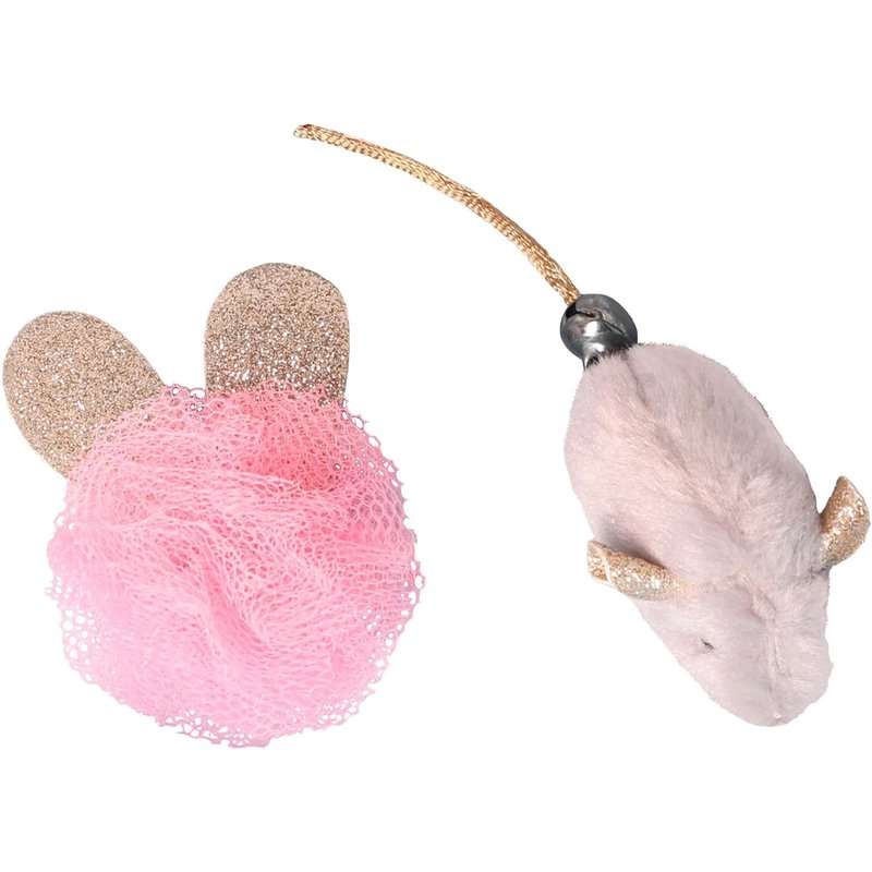 Letnerny-Dingo Le Set De Jouets Glamour Pour Chat Souris Avec Clochette Et Balle Avec Oreilles Pailletées, Pour Jouer Et Chasser, Jouets Élégants Pour Chat En Couleurs Gris, Rose Et Or (21181)
