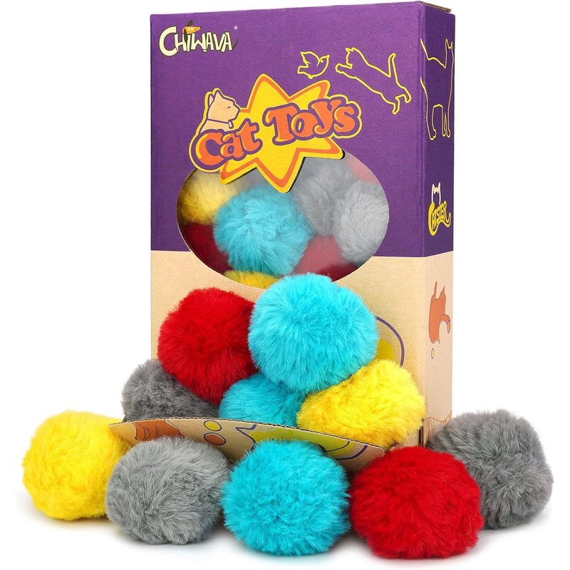 Letnerny-24 Pièces 1,8 Pouces Cataire Fourrure Chat Jouets Balle Balles Douces Pom Pom Chaton Chase Jeu Silencieux Couleur Assortie