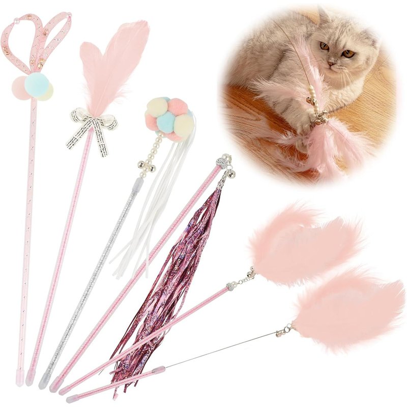 Letnerny-Jouet Chat Intérieur - Plumeau Chat 6 Pièces - Jeux Chaton - Plumeau Chat Jouet - Jouet Chat Interactif (Rose)