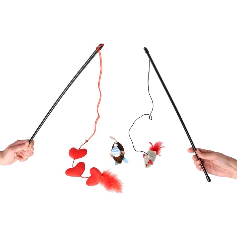 Letnerny-Dingo Chat Ensemble De Jouets Baguette Damour Avec C?Urs Et Herbe À Chat, Baguette Souris Avec Queue En Plumes, Souris Skieuse Avec Herbe À Chat, 3 Jouets Avec Grelots (Z30035)