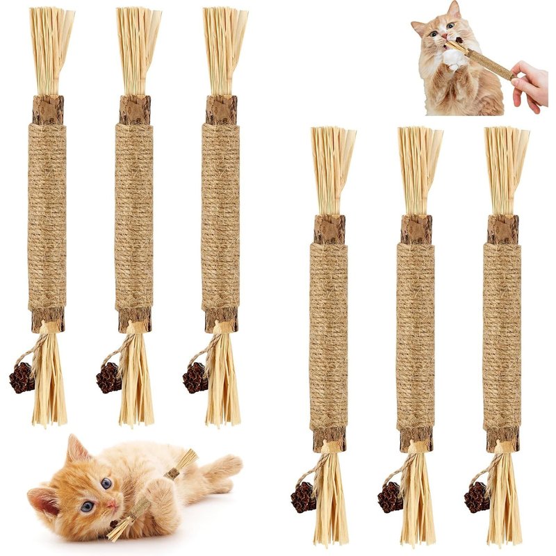 Letnerny-Matatabi Lot De 6 Bâtonnets D'herbe À Chat 4 En 1 - Jouet Naturel Interactif Pour Chat - Jouet Interactif Pour Chat - Pour Jouer, Mordre, Mâcher