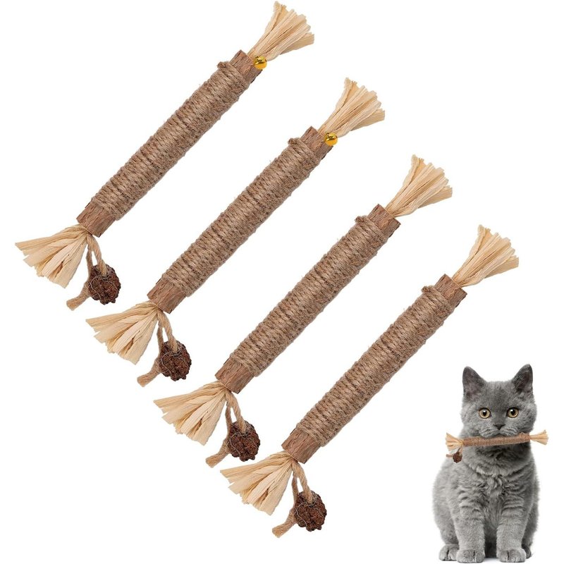 Letnerny-4pcs Jouets À Mâcher Pour Chat, Naturel Bâtonnets À Mâcher Pour Chat Baton Chat Catnip Pour Friand S Pour Chat, Léchage De Chat