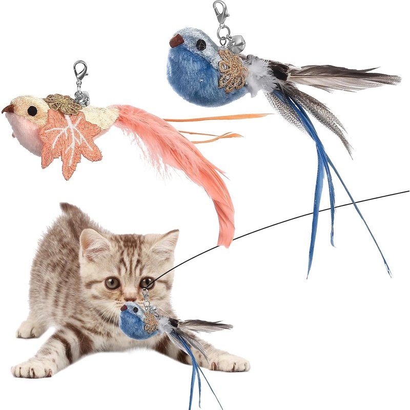 Letnerny-2 Pcs Recharge Jouet Chat O Au Jouet Chat Interactif Interieur, Jouets Chats Intérieur Plumes De Rechange Avec Cloches, Jouets Pour Chats À O Aux Pour Jeux