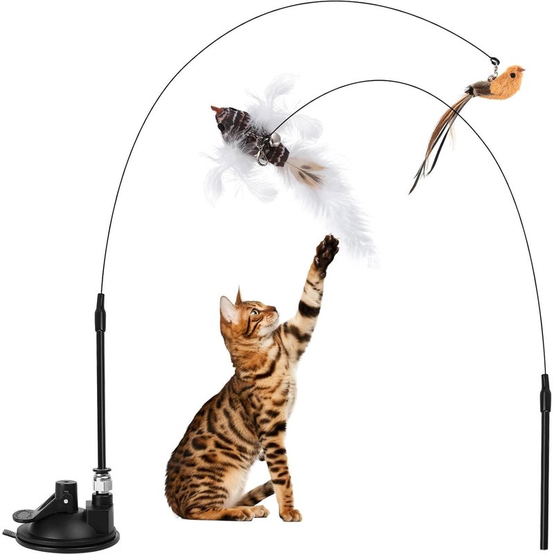 Letnerny-2 Sets Jouet À Plumes Pour Chats, Jouet Chat Interieur Interactif Avec Plumes O Au, Jouets Pour Chats Interieur Avec Baguette Magique & Ventouses, Jouet Interactifs Pour