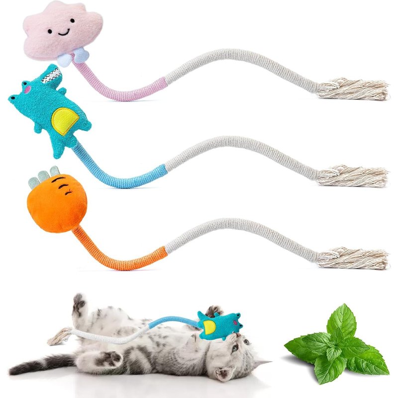 Letnerny-Jouets Interactifs Pour Chat D'intérieur - Corde En Sisal - Jouet En Corde Serpent Avec Peluche À Mâcher - Jouet De Nettoyage Des Dents Pour Chat (3 Pièces)