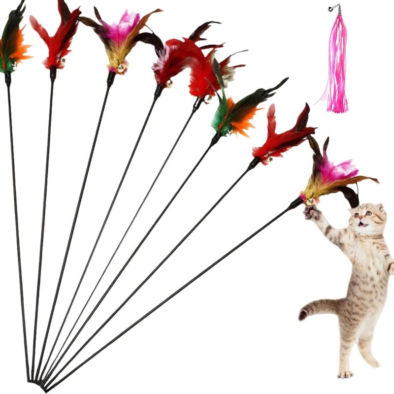 Letnerny-Jouet À Plumes Pour Chats,Jouet Pour Chat,Jouet Chat Plume,Jouet Interactif Pour Chat,Jouets Interactifs Pour Chats,Baguette Pour Chat,Baguette Pour Chaton Avec Cloche,Interactive Bâton Joue
