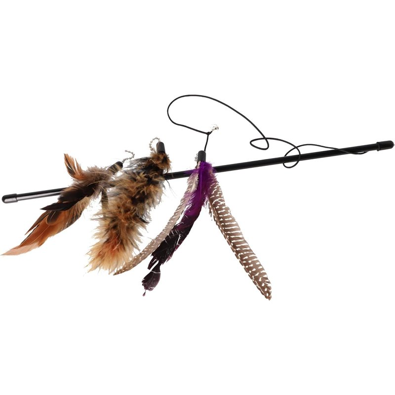 Letnerny-Dingo Baguette Charmante Pour Chat Avec 3 Jouets Remplaçables, Environ 45 Cm De Long, 3 Jouets Avec Plumes ¿ 15/20/30 Cm De Long, Pour Chasser Et Sentraîner, Marron (21190)