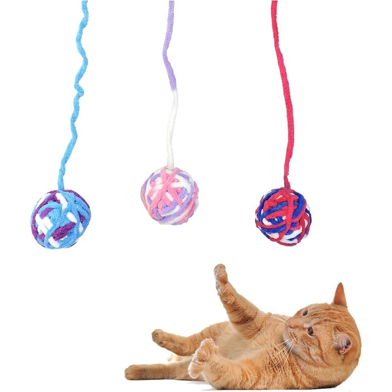 Letnerny-3 Pcs Chat Jouet Boules, Interactif Jouet Pour Chaton Avec Cloche Et Corde, Jouets Boules De Laine Colorées Ou Chats D'intérieur Jouant