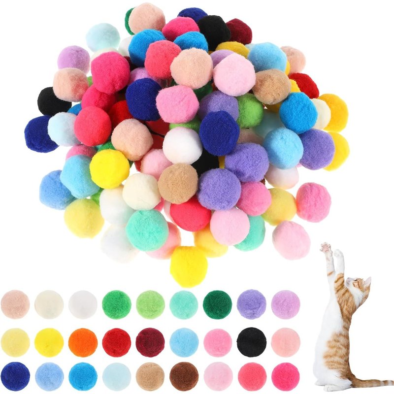 Letnerny-Lot De 100 Balles Colorées Pour Chat Avec Pompons De 2,5 Cm - Jouet D'exercice Doux Et Interactif Pour Chaton - Jouet Silencieux Pour Chats Et Animaux Domestiques