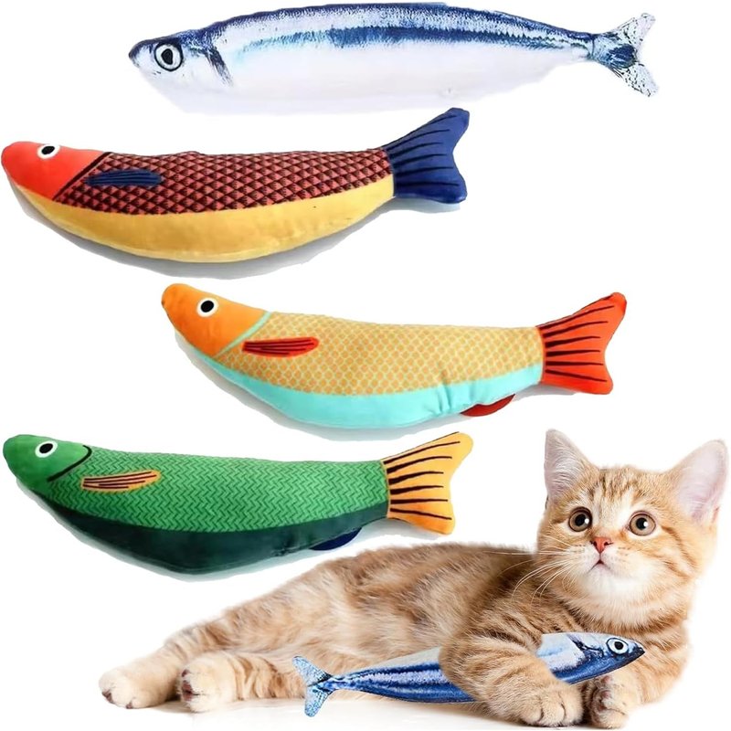 Letnerny-Lot De 4 Jouets Pour Chat En Forme De Poisson, Jouets À Mâcher Pour Chat, Jouets À Mâcher Pour Chat, Jouets En Peluche Pour Chat Doux Qui Câlinent, Donne Des Coups De Pied Et Mord Les Gens