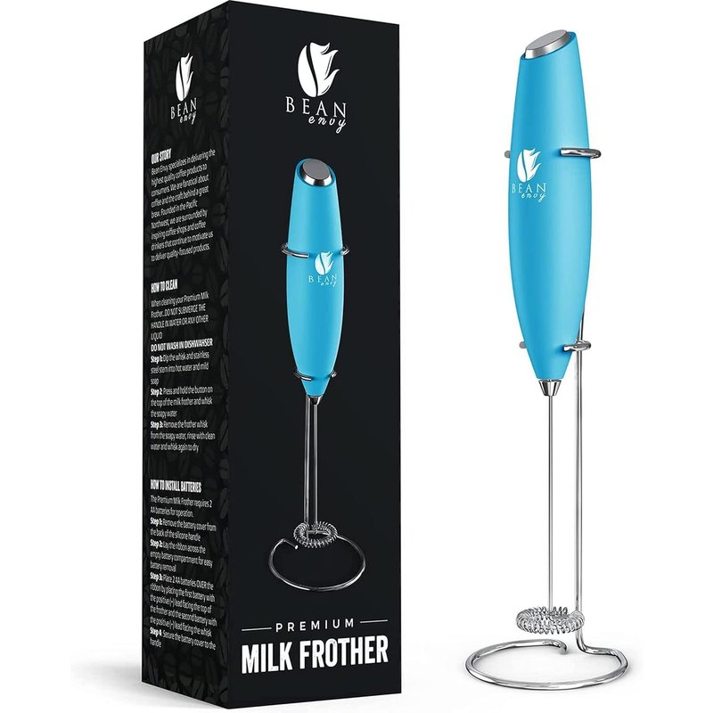 Letnerny-Milk Frother Handheld For Coffee - Electric Hand Blender, Mini Drink Mixer Whisk & Coffee Foamer Wand With Stand For Lattes, Cappuccino, Matcha And Hot Chocolate - Kitchen Gifts - Light Blue