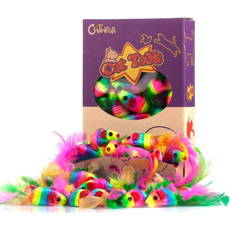 Letnerny-24 Pièces 12,5 Cm Jouet Pour Chat Souris À Plumes Rainbow Couleur Hochet Souris Jouets De Chaton Jeux Interactif Couleur Assortie