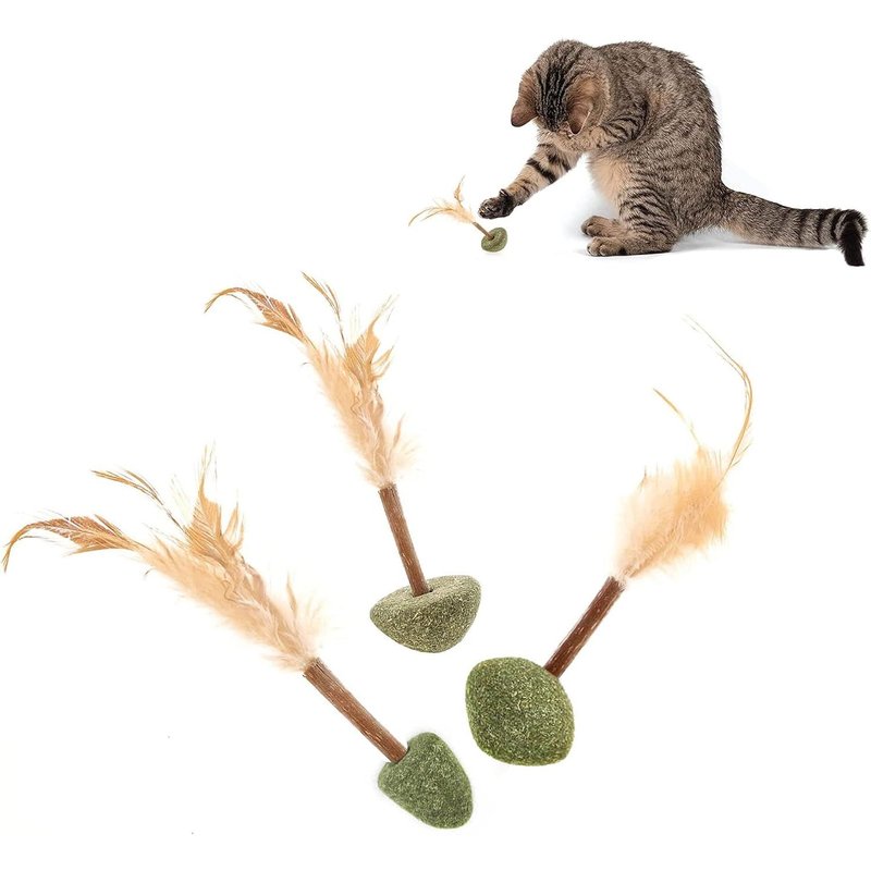 Letnerny-3 Pcs Jouets Pour Chats, Jouets Pour Chats, Balles Interactives Pour Chats Avec Bâtons Et Plumes Pour Nettoyer Les Dents, Pour Chats Pour Garder Les Chat Détendus Et En Bonne Santé
