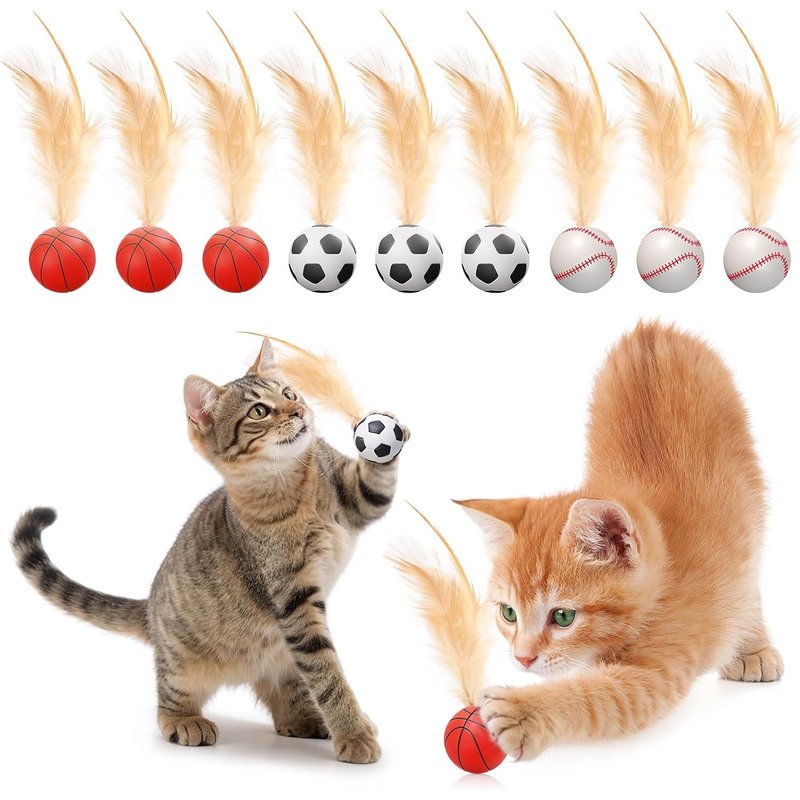 Letnerny-Lot De 9 Balles Rebondissantes Avec Plumes, Jouets Interactifs Pour Chat, Balles Rebondissantes Avec Plumes Pour Chats D'intérieur, Jouets De Chasse En Silicone, Balles D'exercice En Caoutch